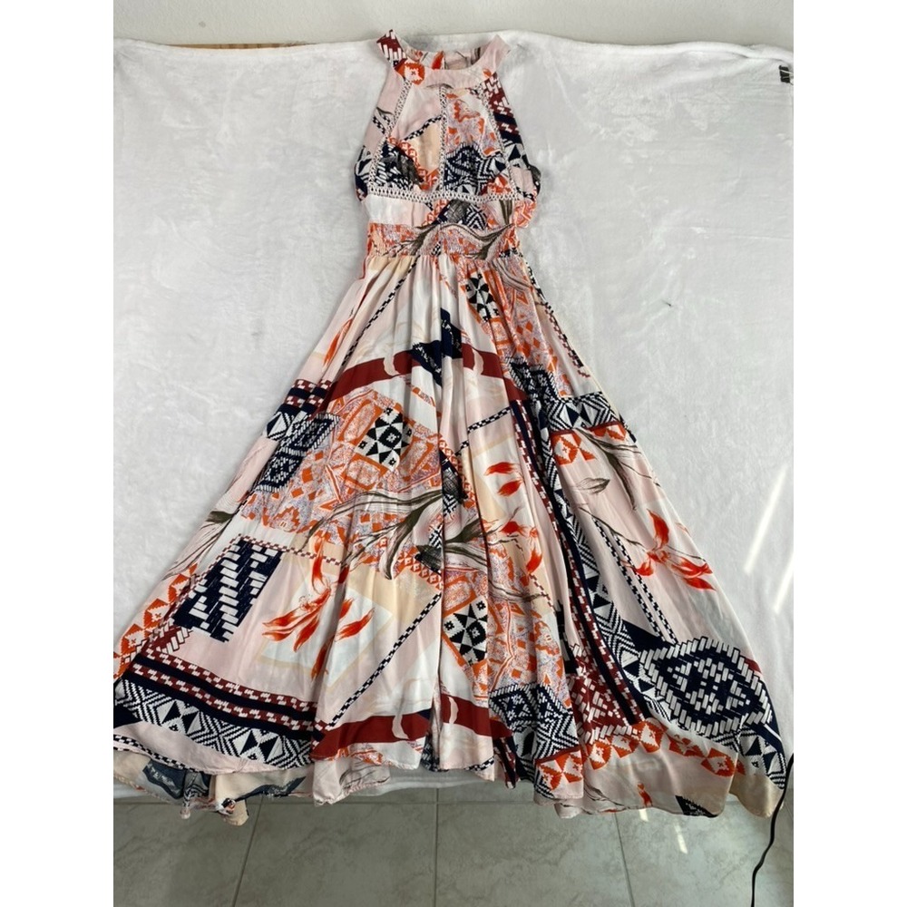 Abel The Label Anthropologie Midi Dress Sz M Halter Boho Smocked Resort Vacation - Picture 2 of 13